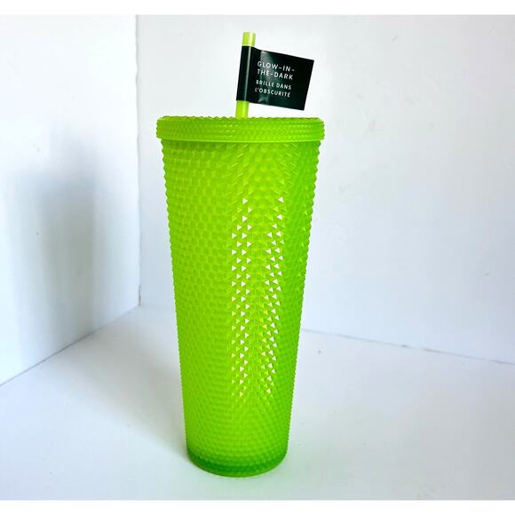 Starbucks Glow In The Dark Diamond Studded Venti Tumbler Fluorescent Green Cup - Picture 1 of 4